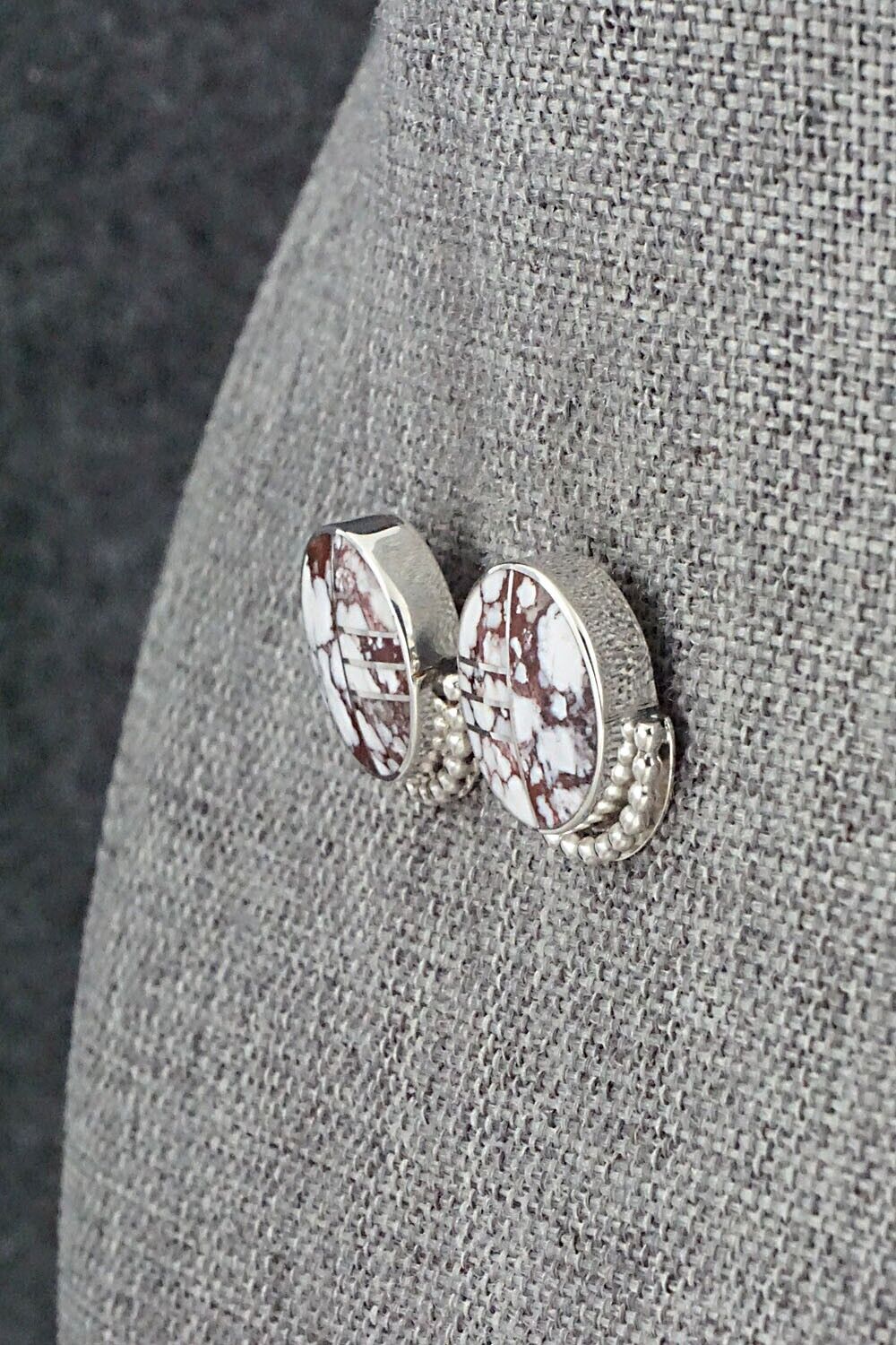 Wild Horse & Sterling Silver Inlay Earrings - Curtis Manygoats