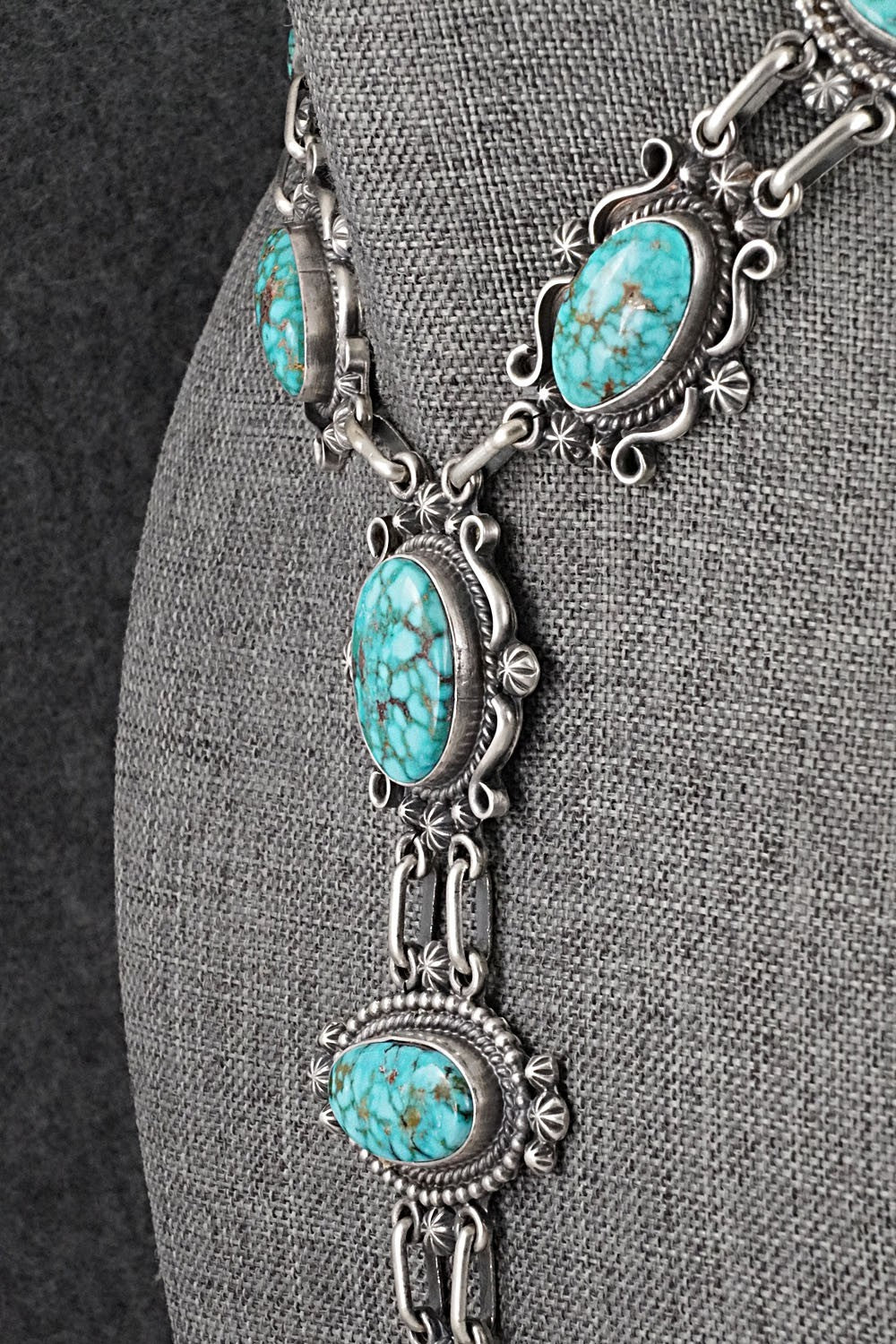 Turquoise & Sterling Silver Necklace and Earrings Set - Raymond Delgarito