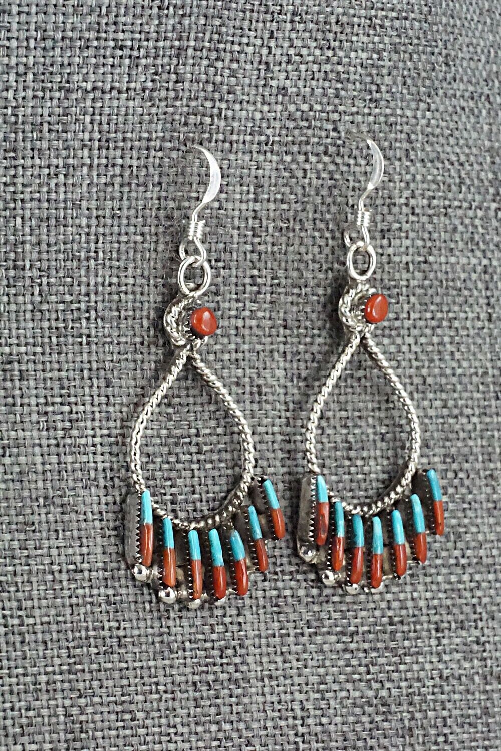 Turquoise, Coral & Sterling Silver Earrings - Carla Laconsello