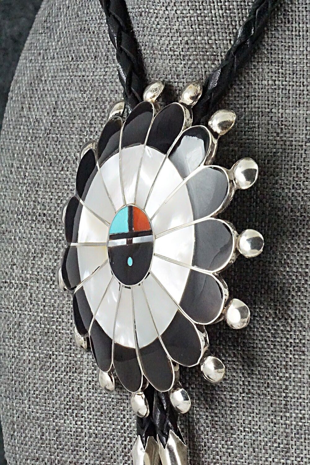 Multi-Stone & Sterling Silver Inlay Bolo Tie - Pauline Lonjose
