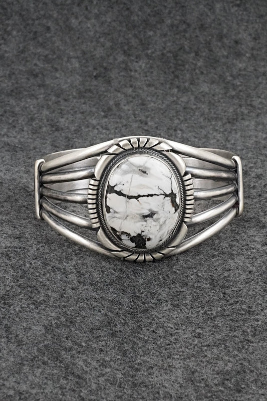 White Buffalo & Sterling Silver Bracelet - Mark Yazzie