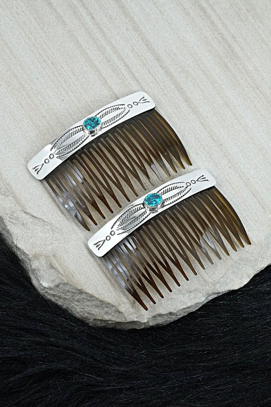 Turquoise & Sterling Silver Hair Combs - Jolene Begay