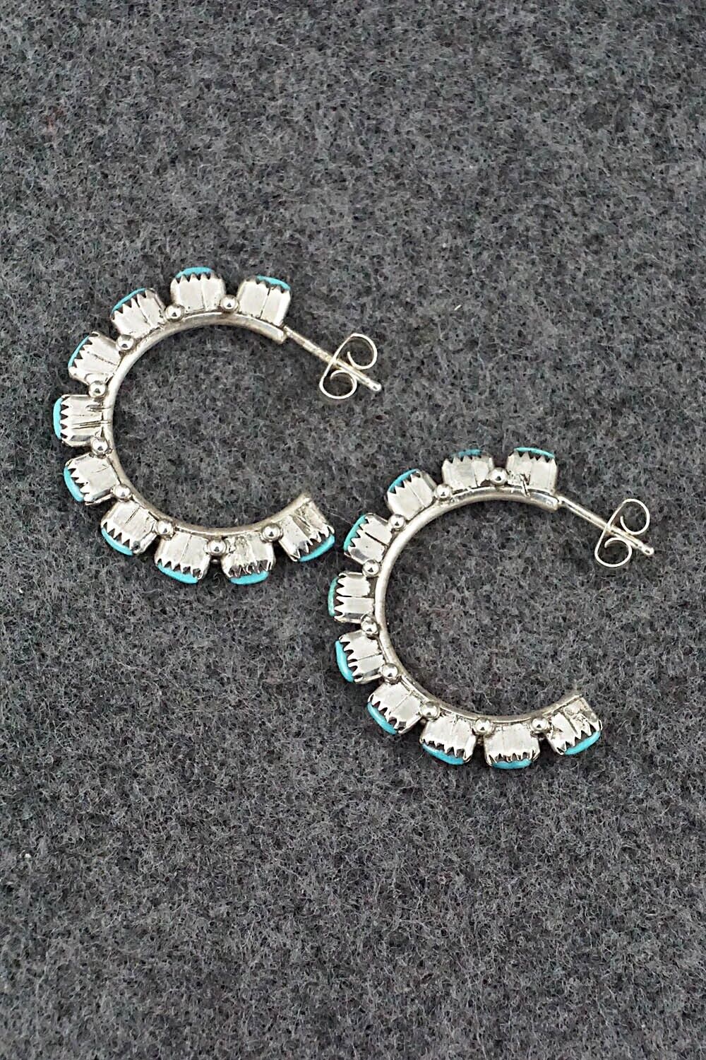 Turquoise & Sterling Silver Hoop Earrings - Leland Tucson