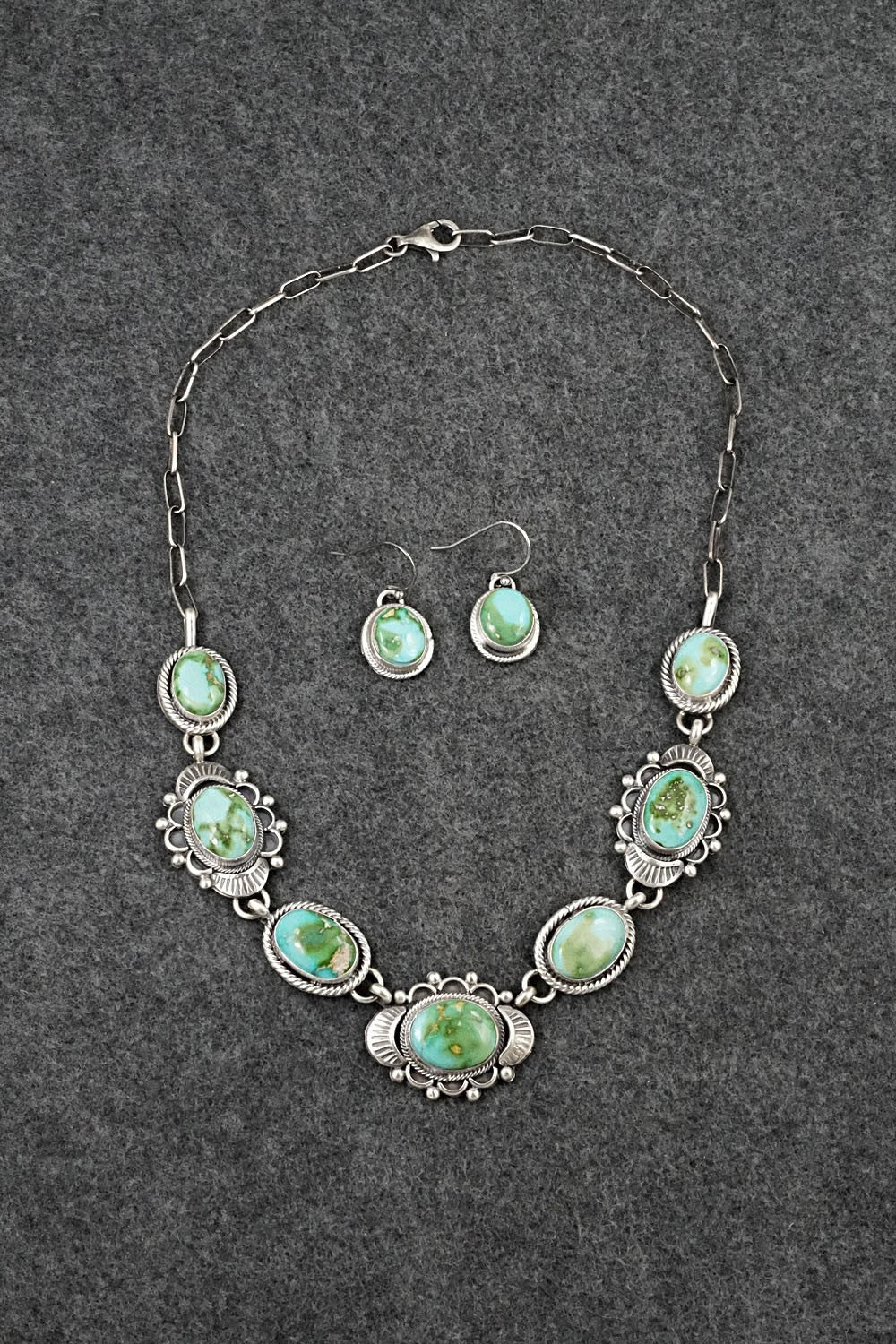Turquoise & Sterling Silver Necklace and Earrings Set - Bobby Johnson
