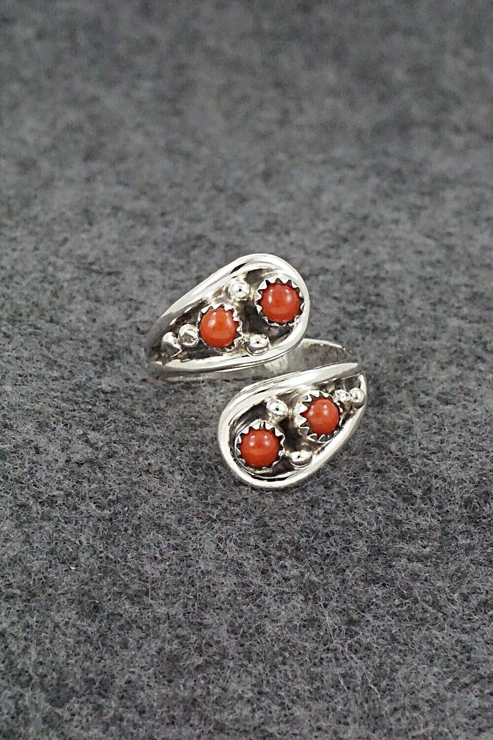 Coral & Sterling Silver Ring - Annette Chiquito - Size 9.5