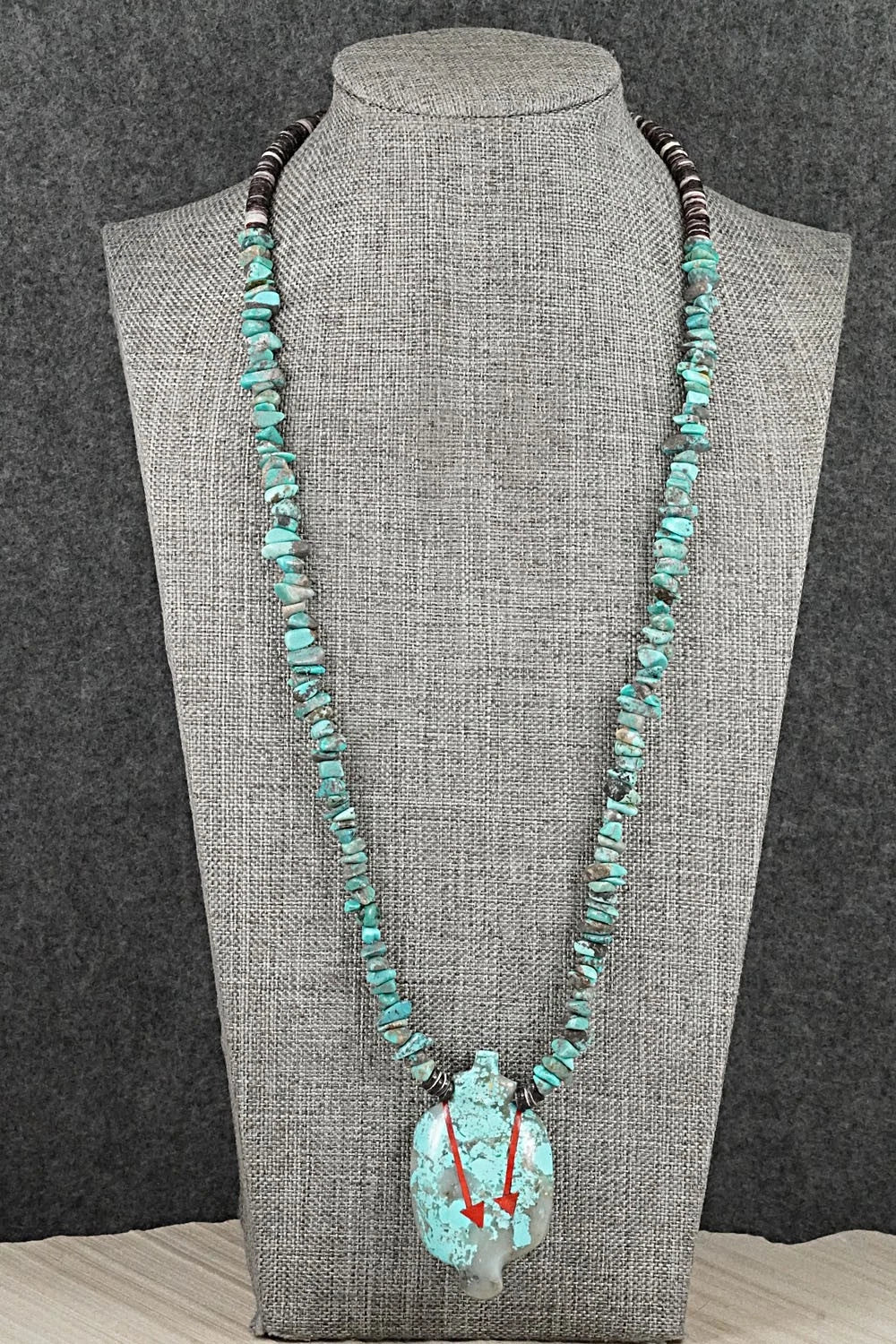 Turquoise Zuni Fetish Carving & Sterling Silver Necklace - Bernard Laiwakete