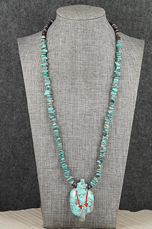 Turquoise Zuni Fetish Carving & Sterling Silver Necklace - Bernard Laiwakete