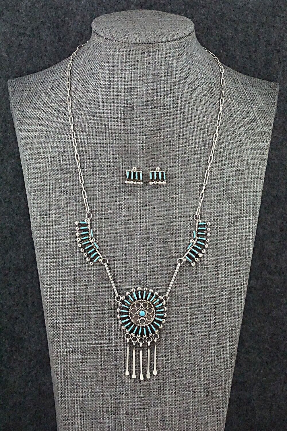 Turquoise & Sterling Silver Necklace and Earrings Set - Philander Gia