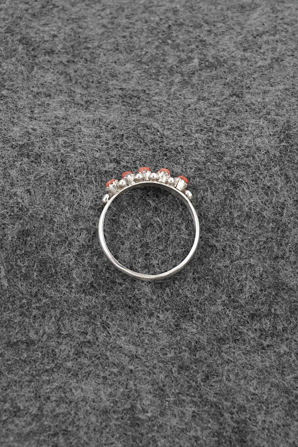 Coral & Sterling Silver Ring - April Haloo - Size 6.25