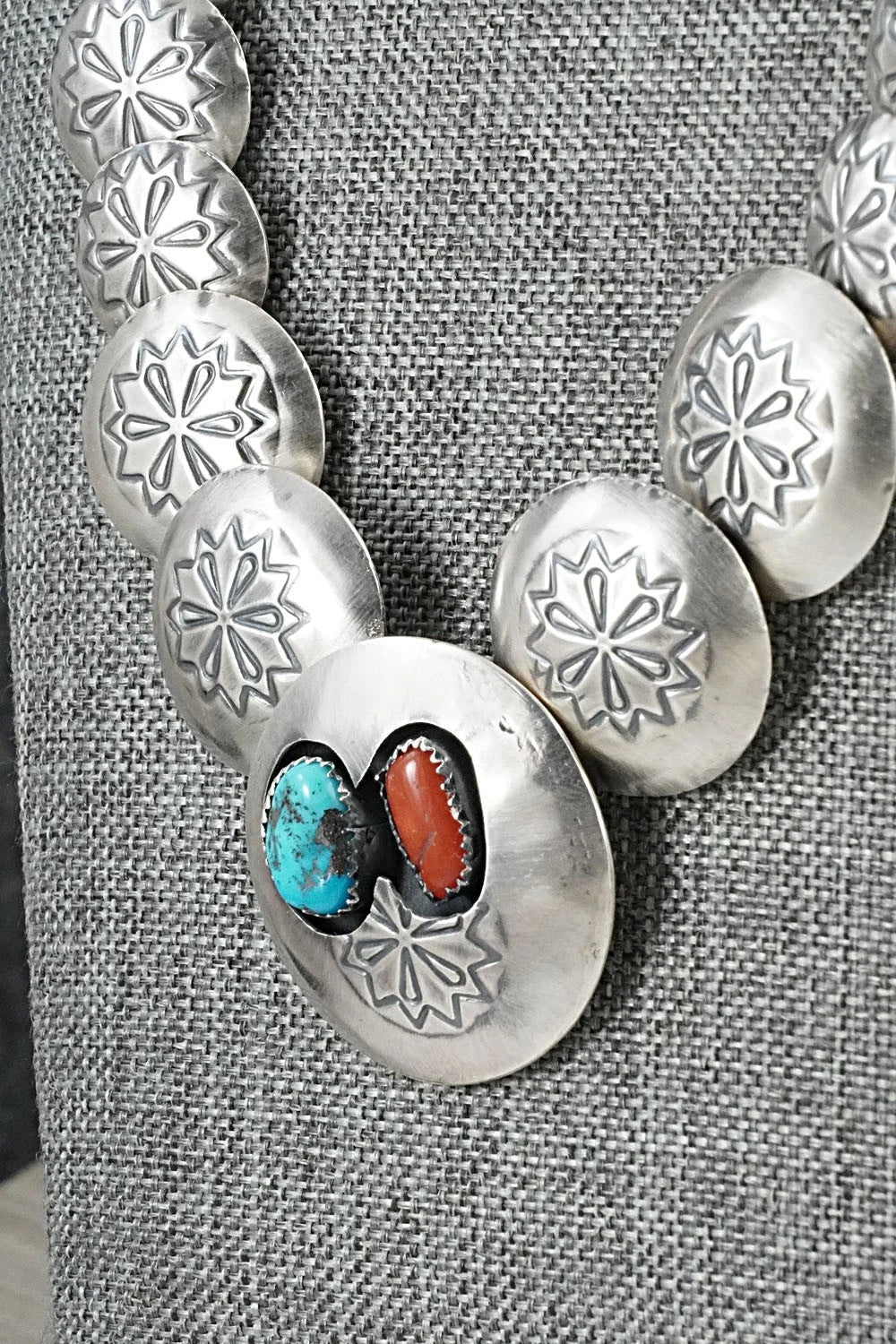 Turquoise, Coral & Sterling Silver Necklace and Earrings Set - Tim Thompson