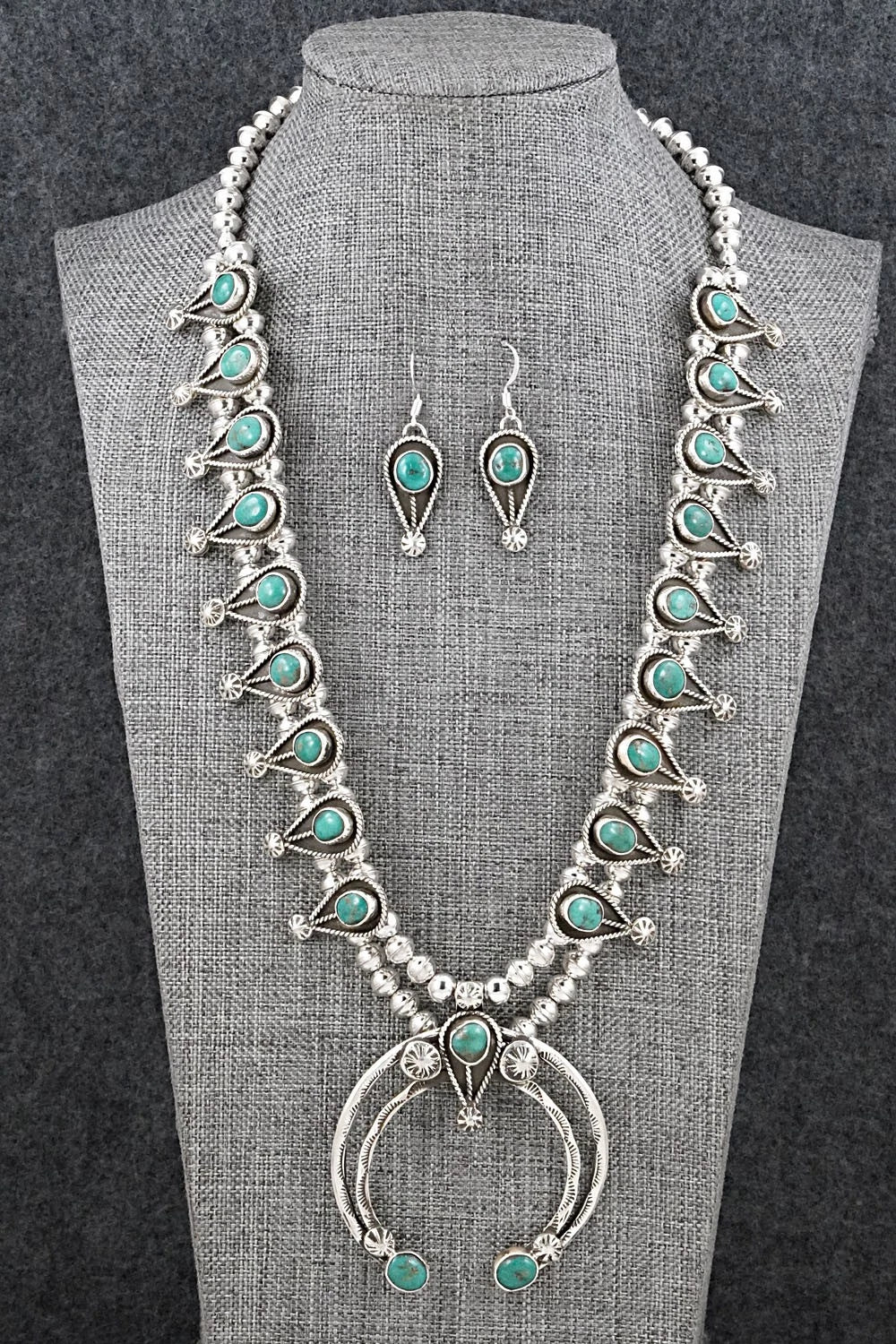 Turquoise & Sterling Silver Squash Blossom Set - Priscilla Reeder