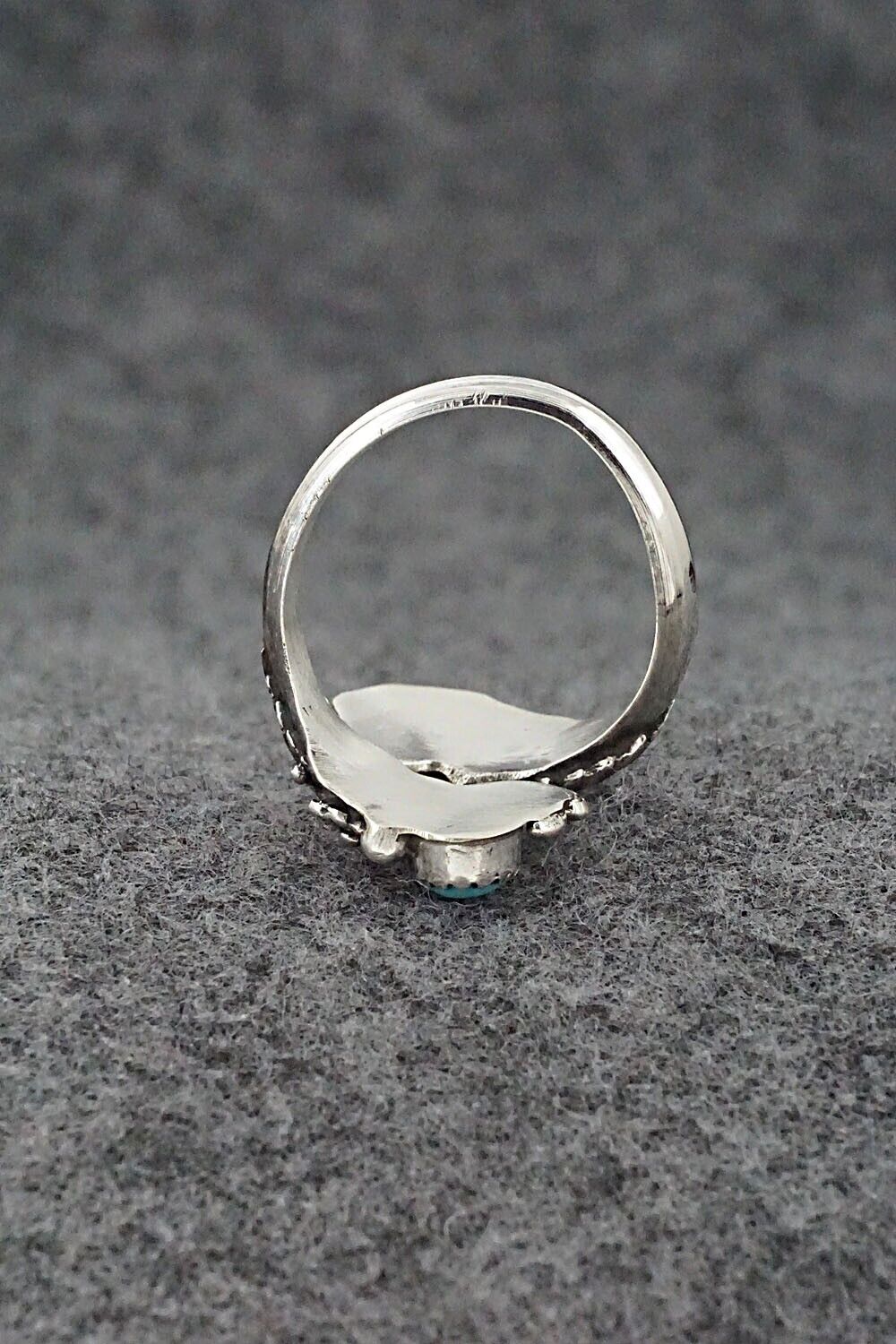 Turquoise, Coral & Sterling Silver Ring - Etta Belin - Size 9