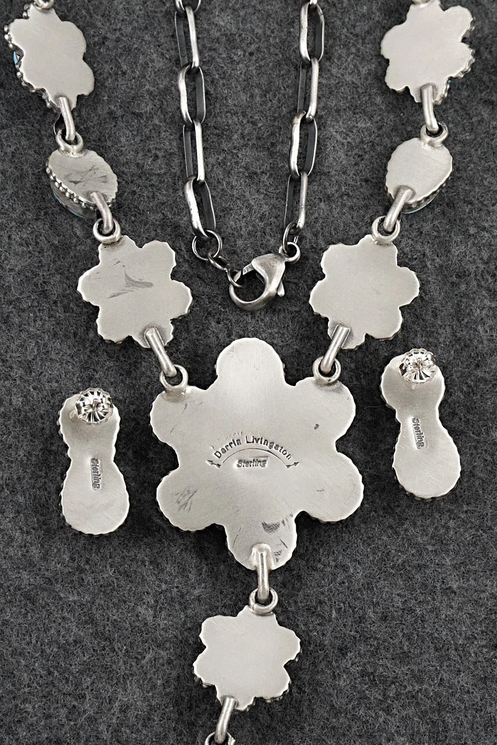 Turquoise & Sterling Silver Necklace and Earrings Set - Darrin Livingston