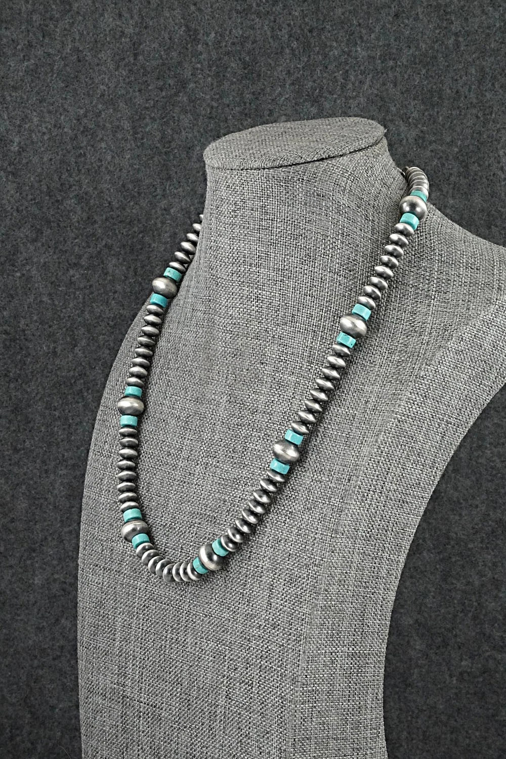 Turquoise & Sterling Silver Navajo Pearl Necklace 18" - Crystal Haley