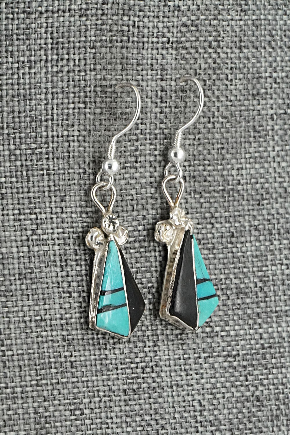 Turquoise, Onyx Inlay & Sterling Silver Earrings - Ola Eriacho
