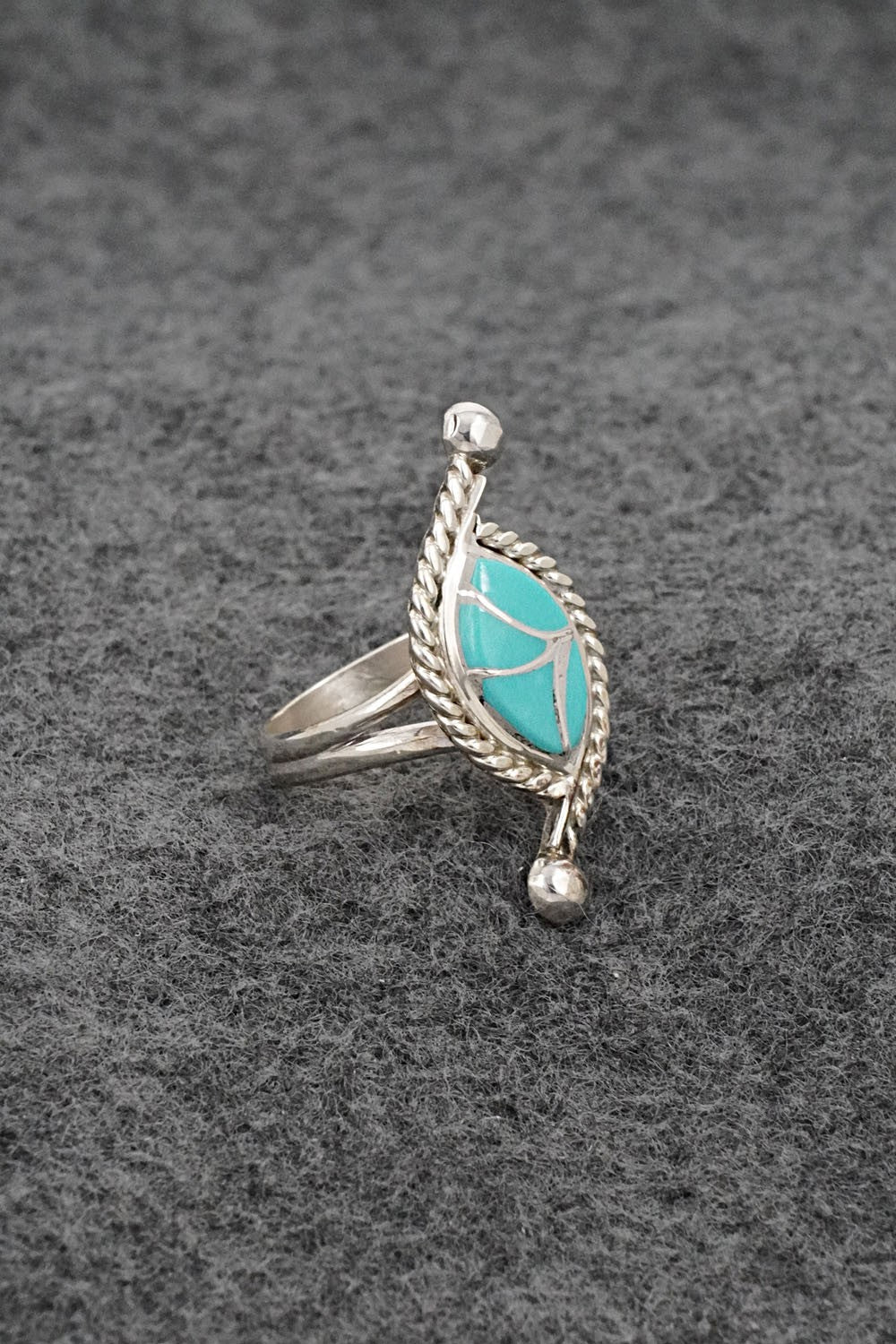 Turquoise & Sterling Silver Inlay Ring - Carlen Seoutewa - Size 6.5