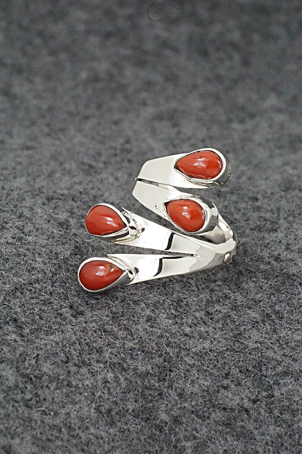 Coral & Sterling Silver Ring - Thomas Yazzie - Size 6.5