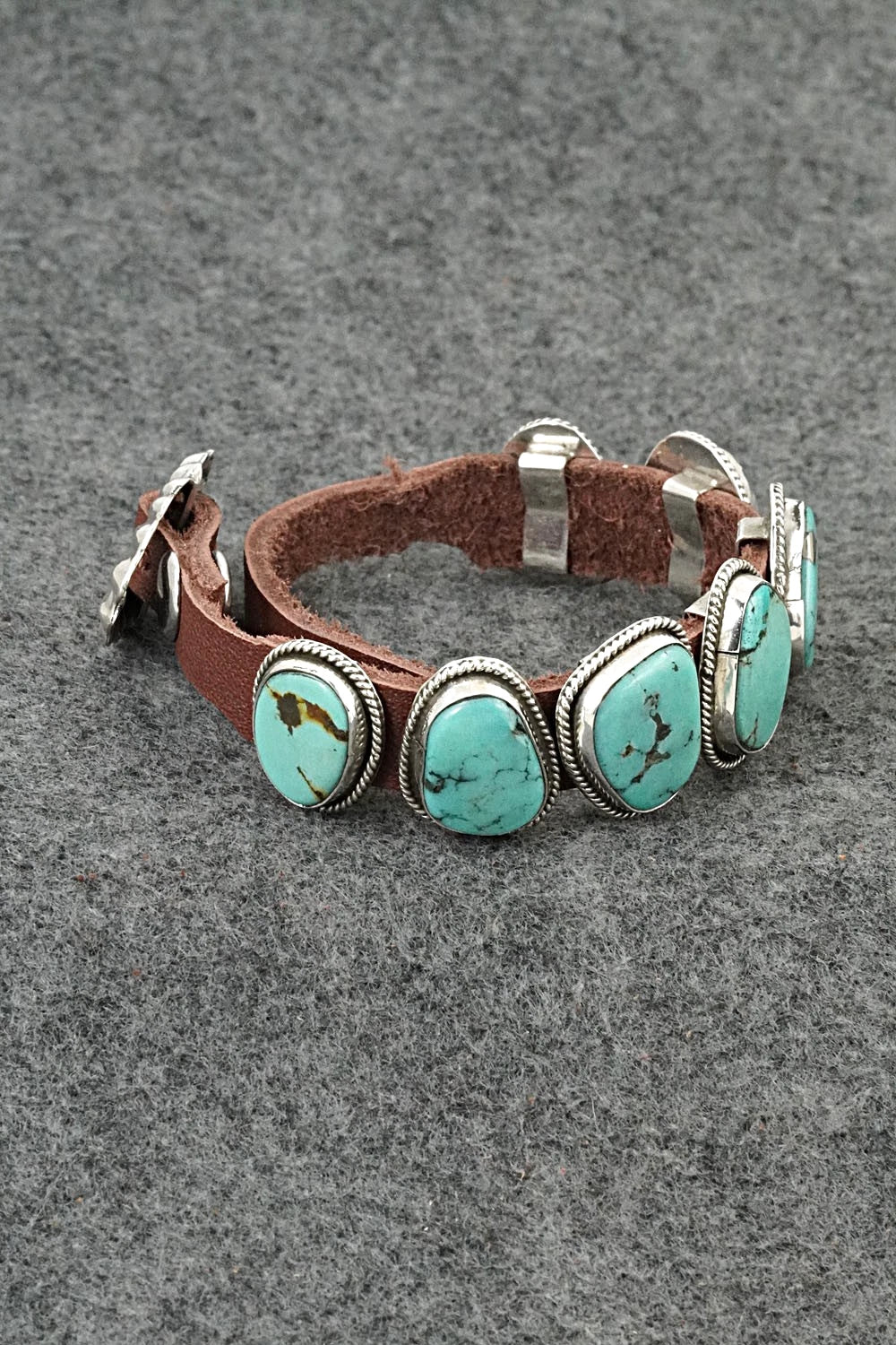 Turquoise, Sterling Silver & Leather Bracelet - Marlene Ramone