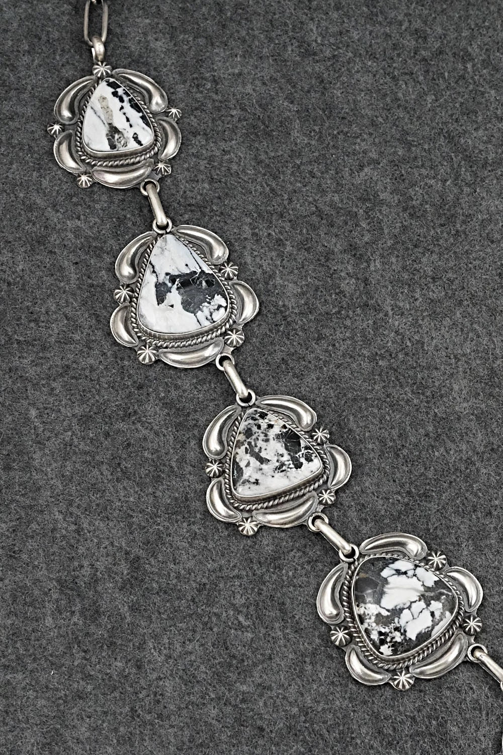 White Buffalo & Sterling Silver Necklace and Earrings Set - Raymond Delgarito