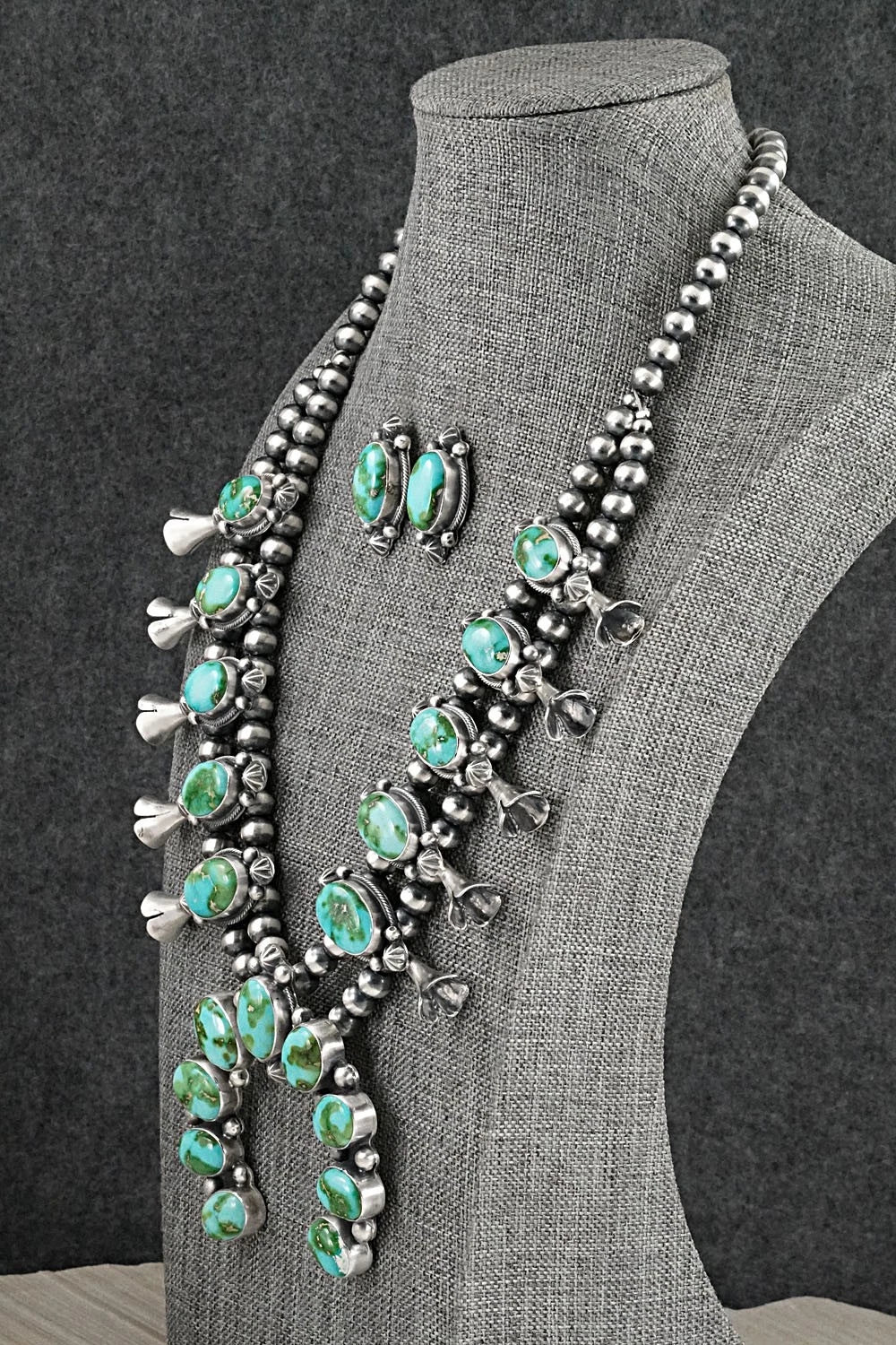 Turquoise & Sterling Silver Squash Blossom Set - Bob Becenti