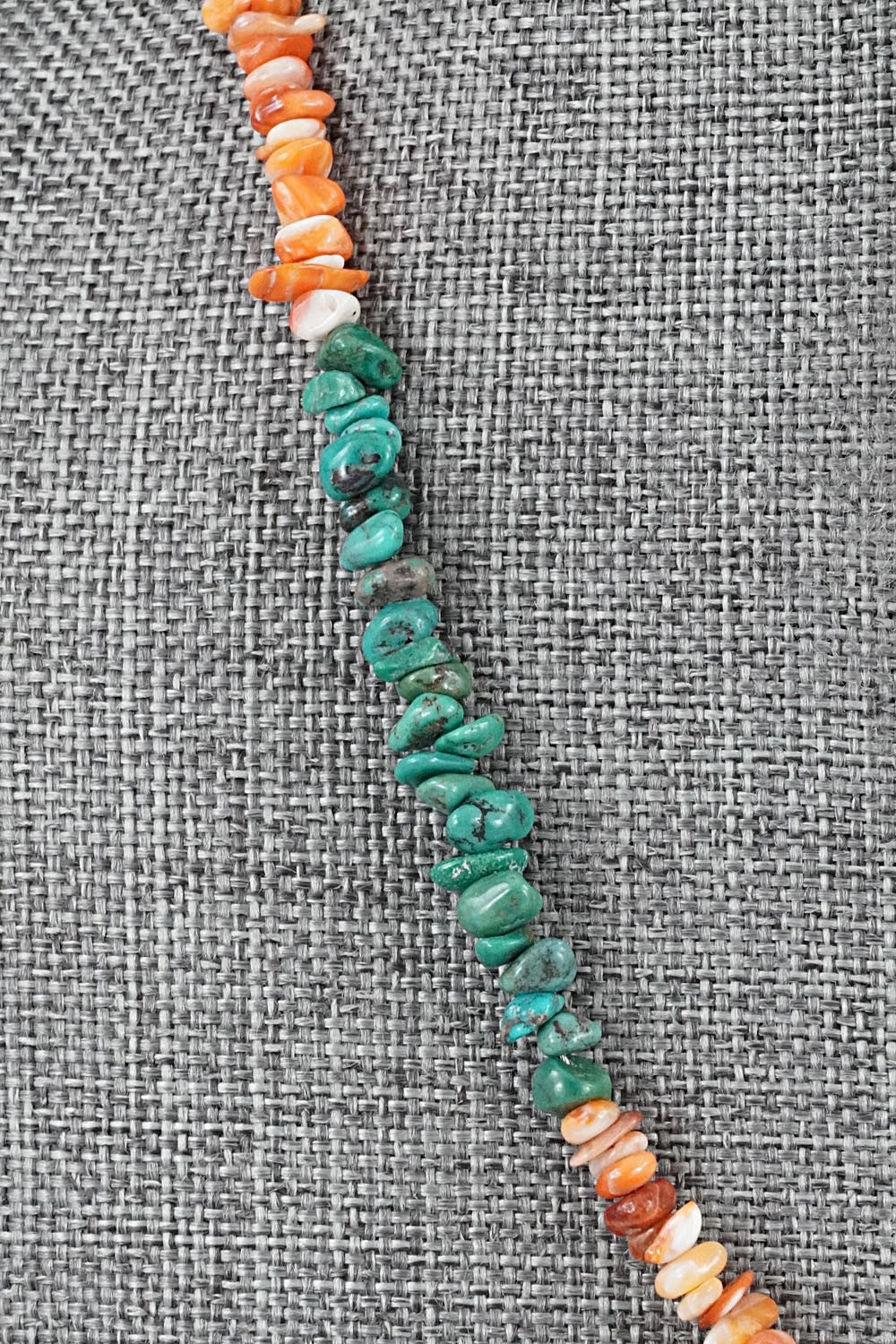 Turquoise, Spiny Oyster & Sterling Silver Necklace 17" - Doreen Jake
