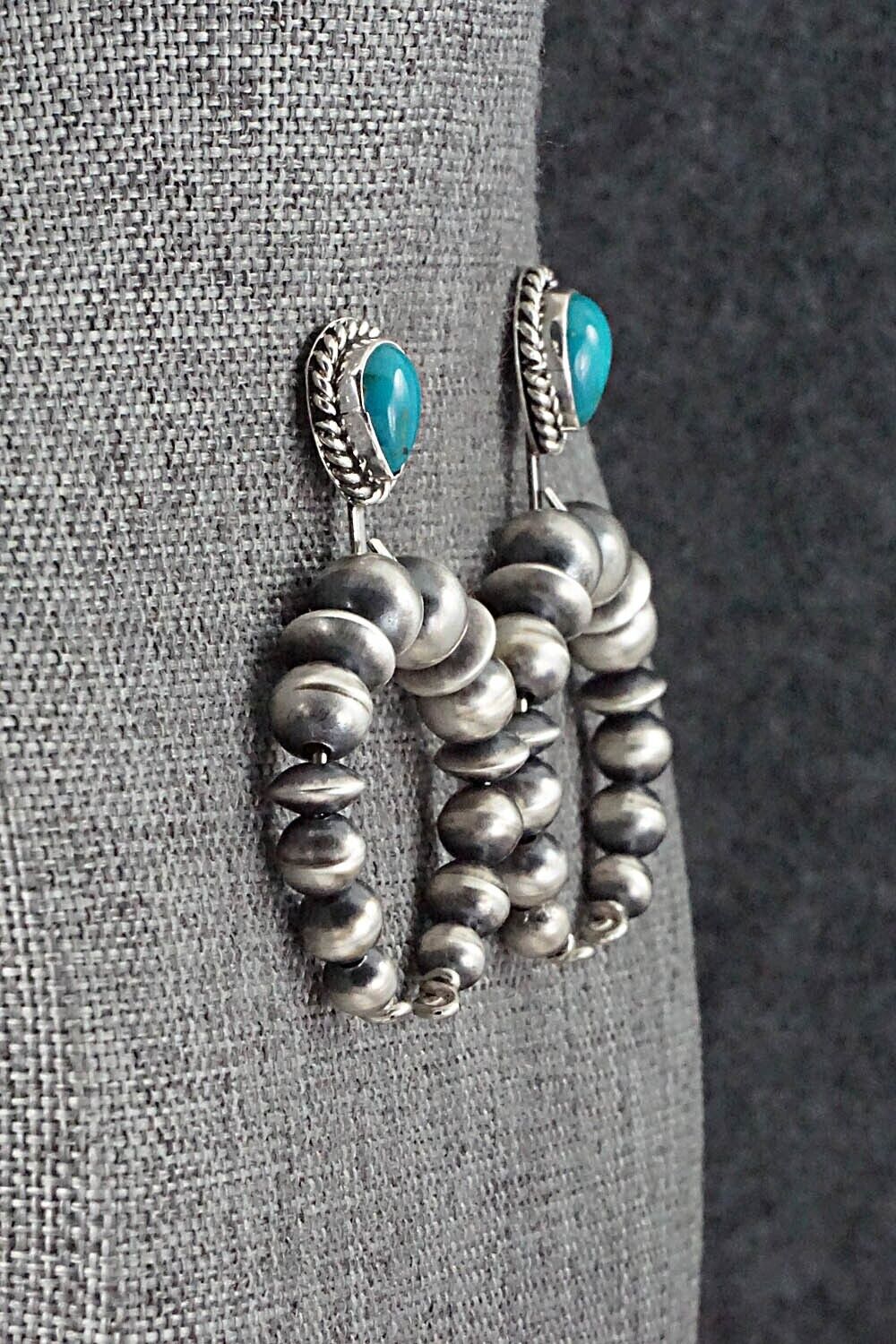 Turquoise & Sterling Silver Navajo Pearl Earrings - Amanda Larry