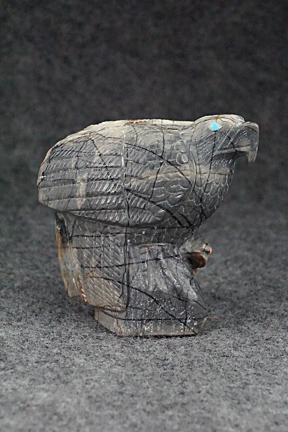 Eagle with Fish Zuni Fetish Carving - Derrick Kaamasee