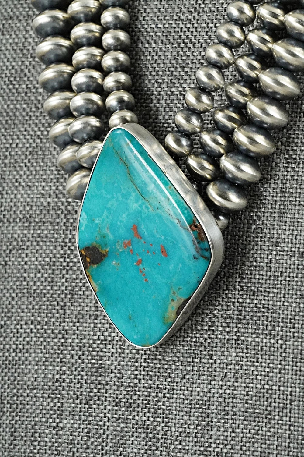 Turquoise & Sterling Silver Navajo Pearl Necklace - Gruber & Halwood