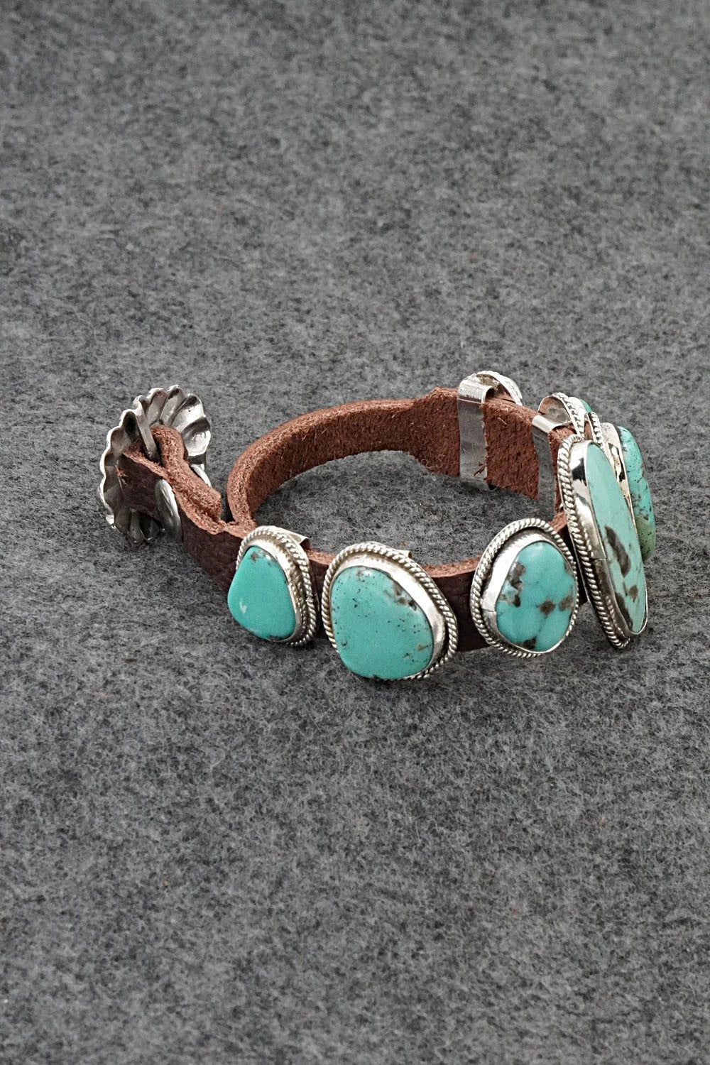 Turquoise, Sterling Silver & Leather Bracelet - Rosita Charlie