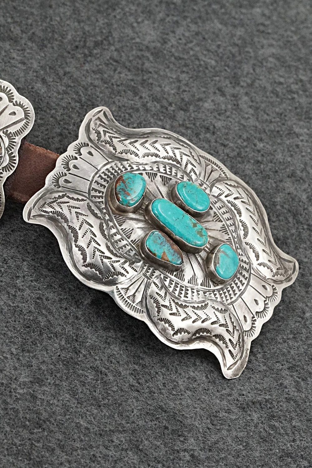 Turquoise, Sterling Silver & Leather Concho Belt - Dan Morgan