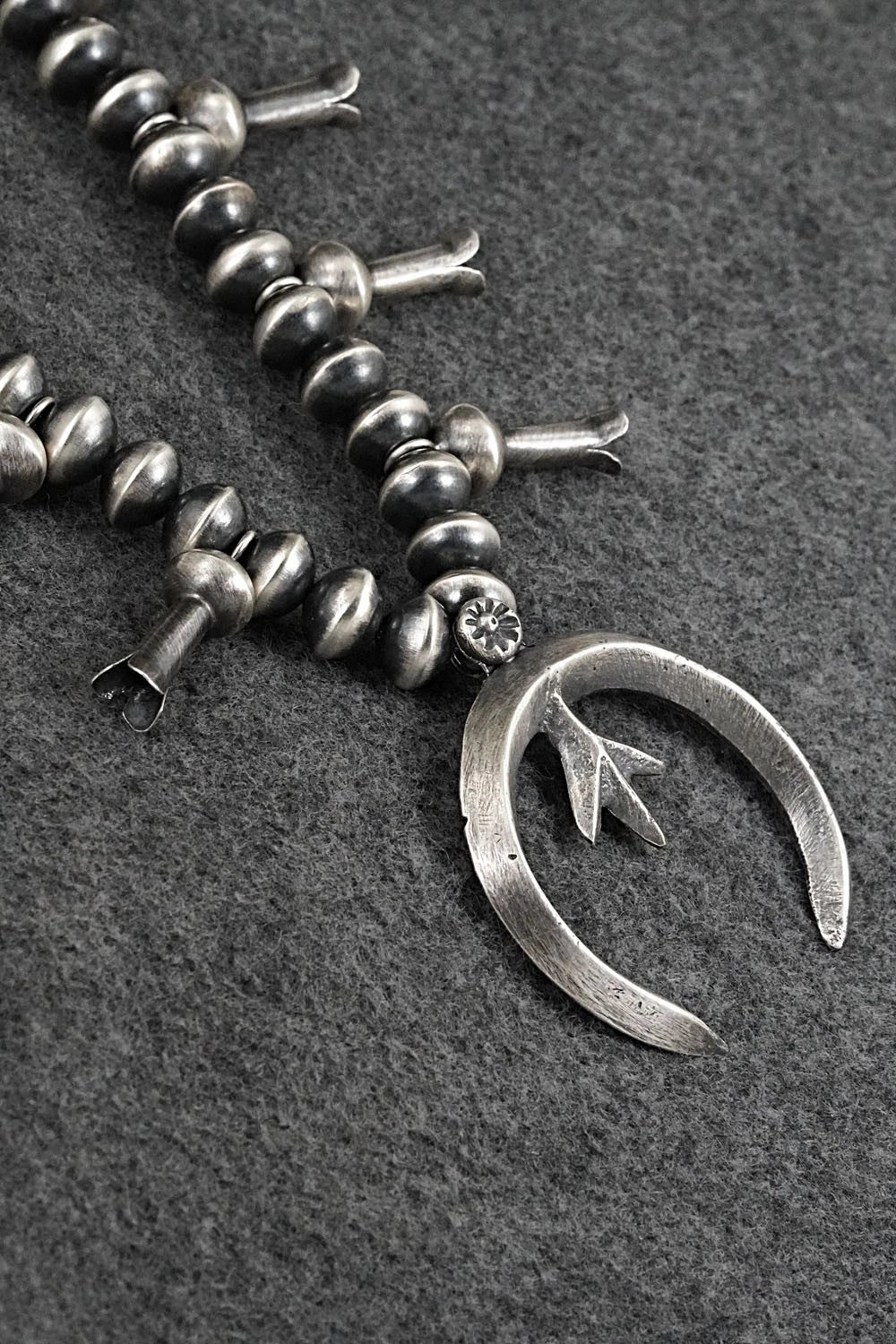 Sterling Silver Navajo Pearl Squash Blossom Necklace - Presley Haley