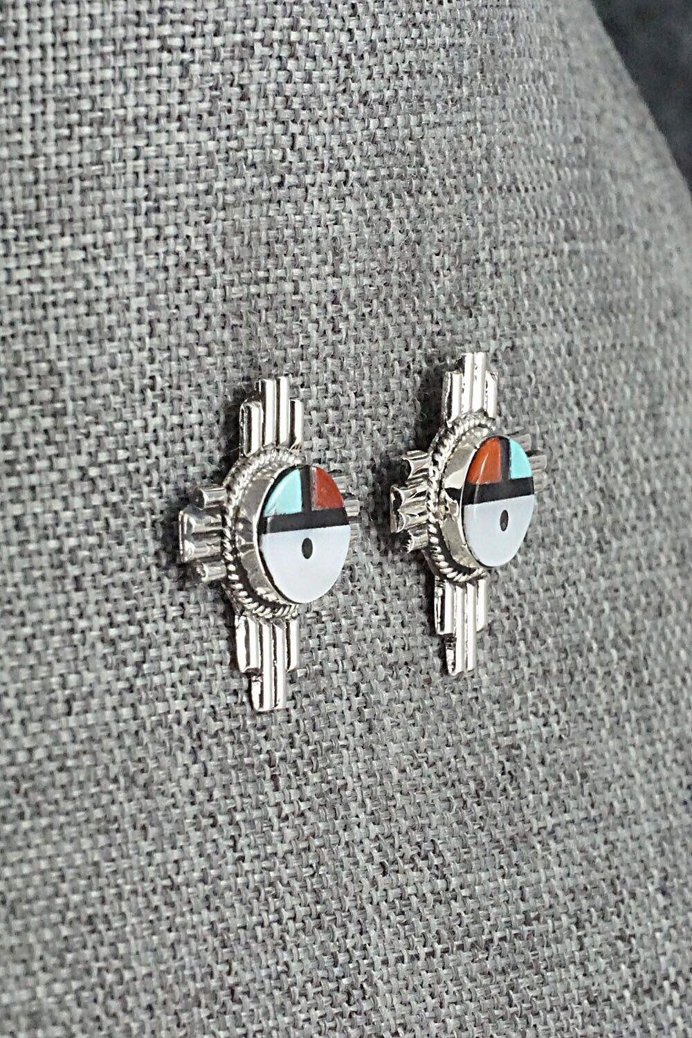 Multi Stone & Sterling Silver Inlay Earrings - Clifford Cheama