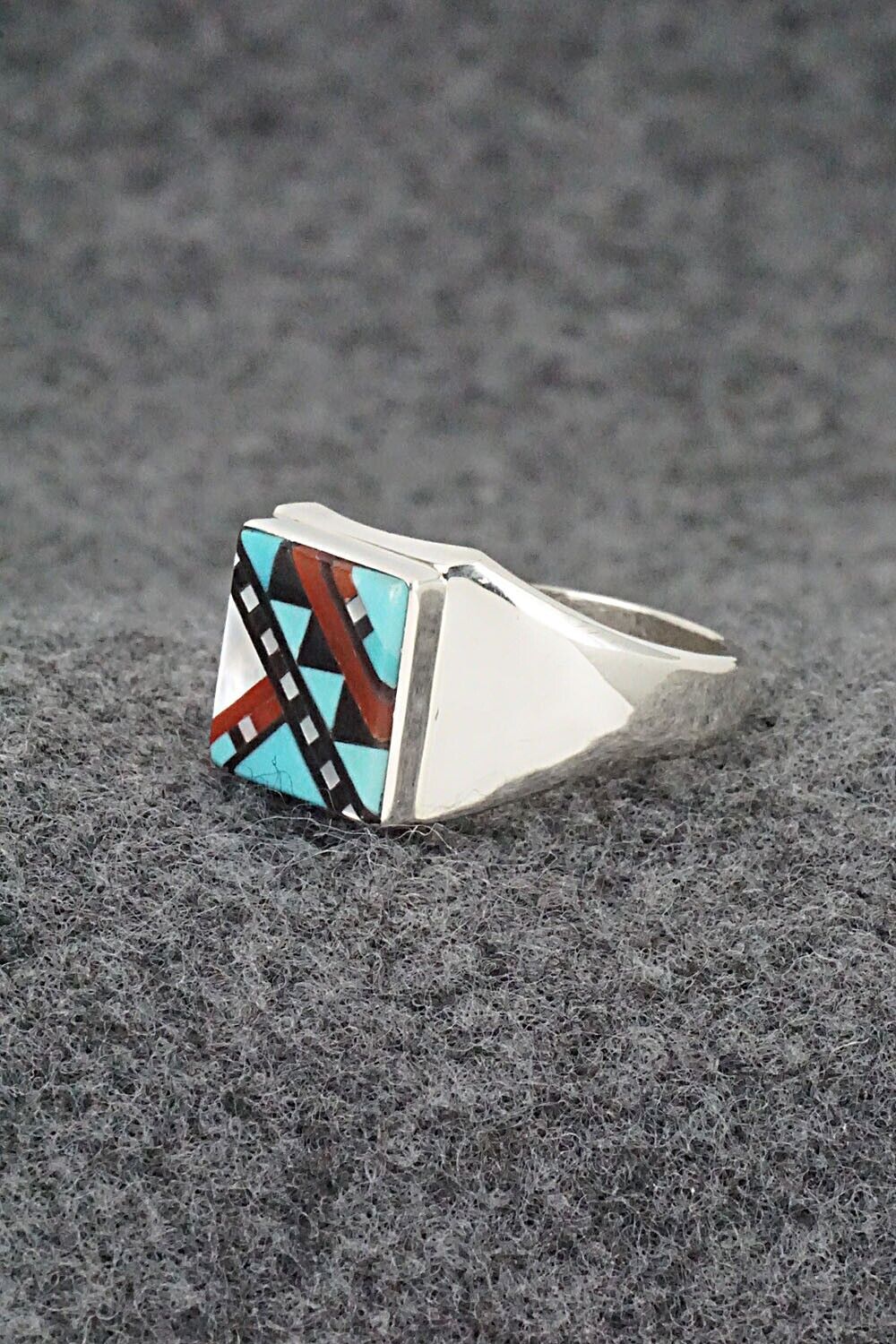 Multi Stone & Sterling Silver Ring - Herbert Kallestewa - Size 9.5