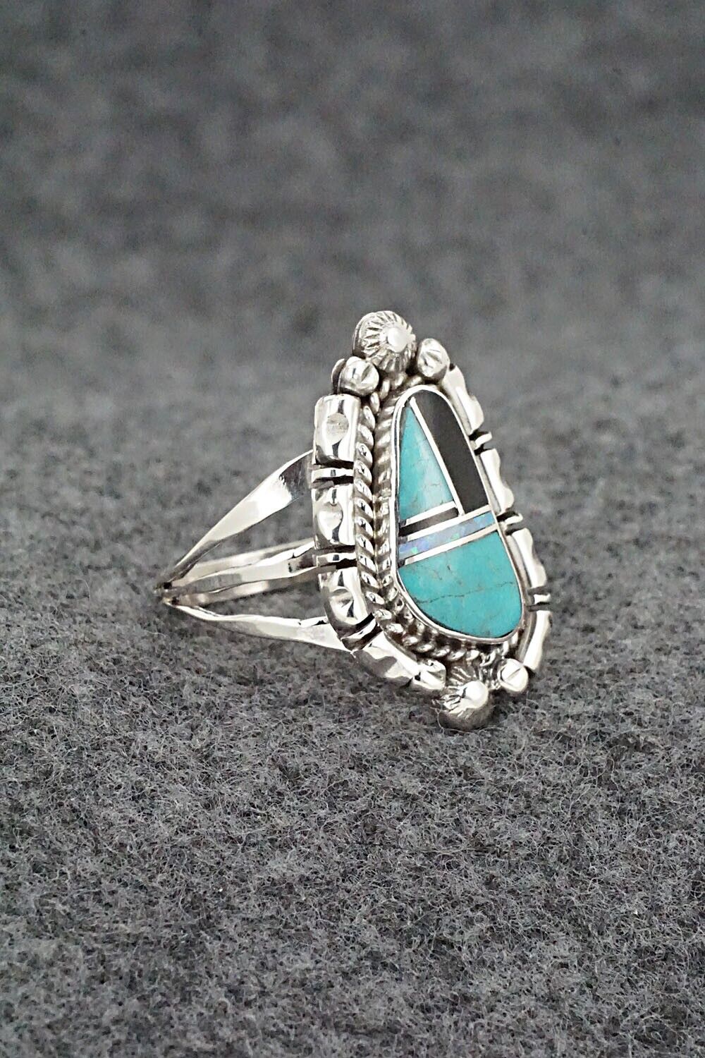 Turquoise, Opalite, Onyx & Sterling Silver Ring - James Manygoats - Size 9