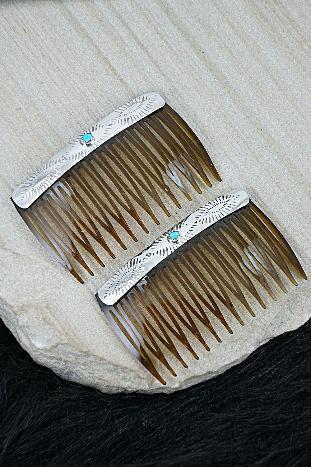 Turquoise & Sterling Silver Hair Combs - Randall Dalgai