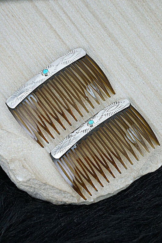 Turquoise & Sterling Silver Hair Combs - Randall Dalgai