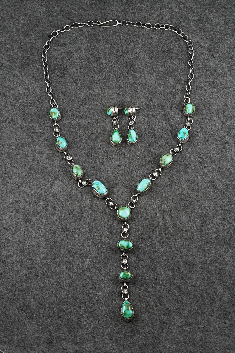 Turquoise & Sterling Silver Necklace and Earrings Set - Joe Piaso Jr.