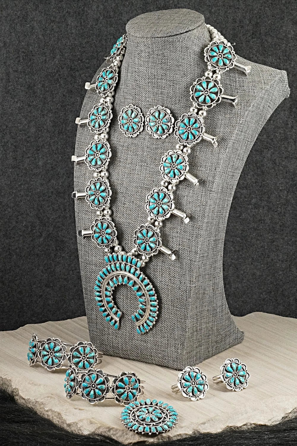 Turquoise & Sterling Silver Squash Blossom Set - Gerald Mitchell