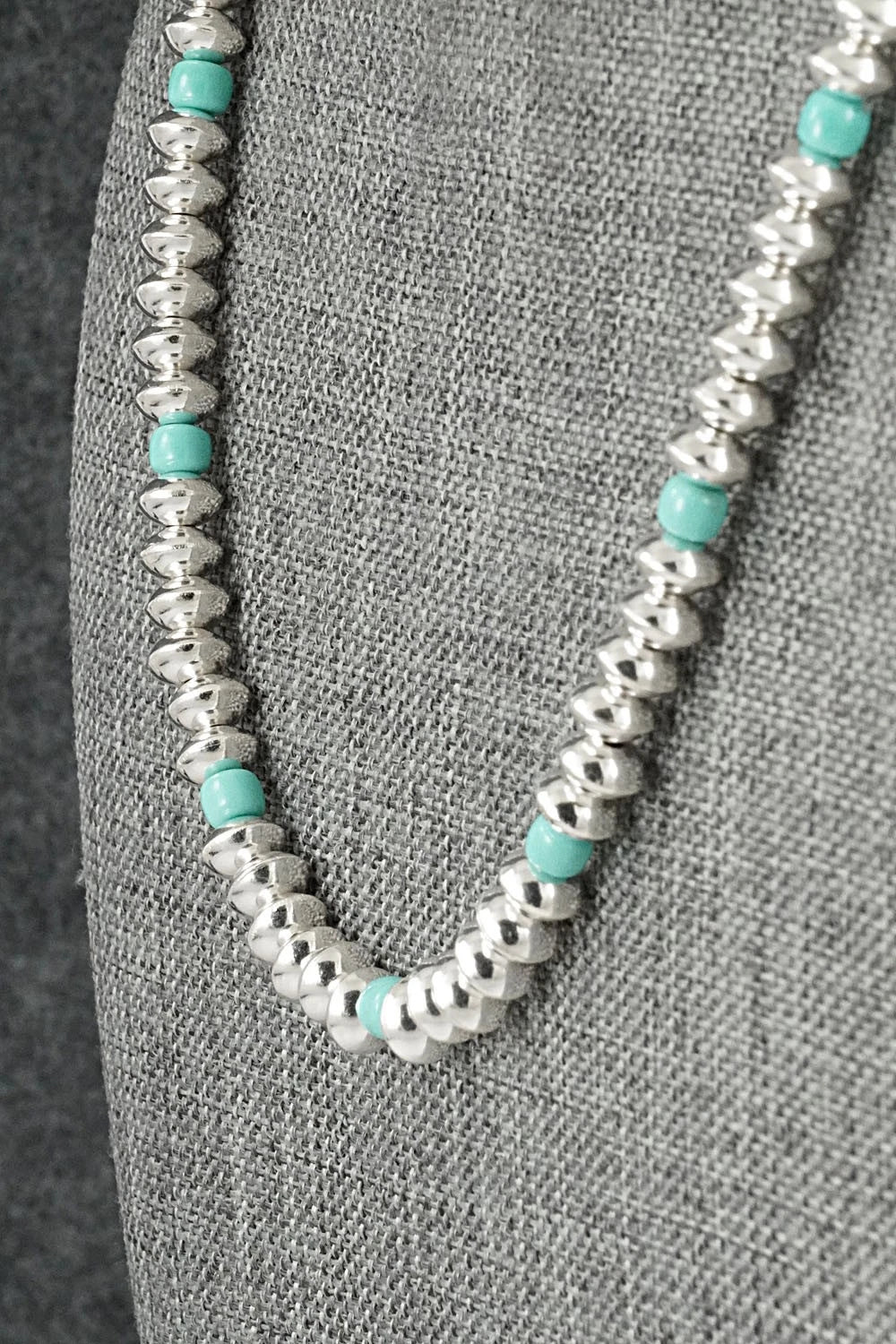 Turquoise & Sterling Silver Navajo Pearl Necklace 18" - Crystal Haley
