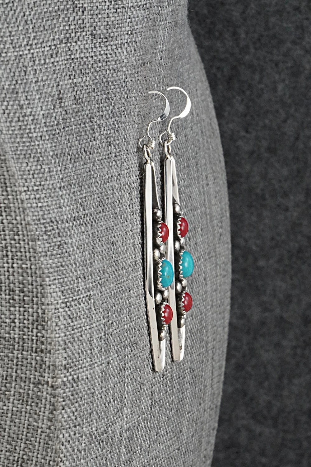 Turquoise, Coral & Sterling Silver Earrings - Paul Largo