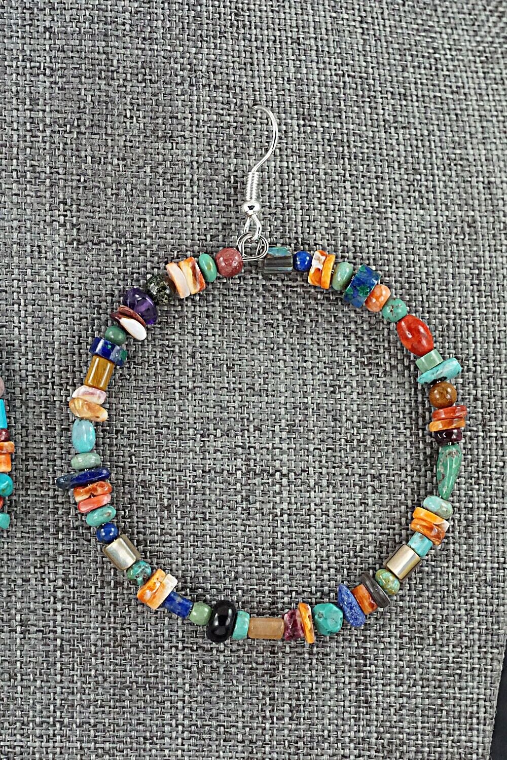 Multi Stone & Sterling Silver Hoop Earrings - Helen Tsosie
