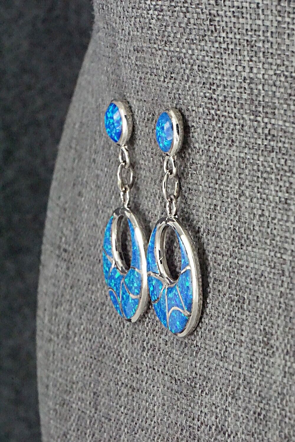 Opalite & Sterling Silver Inlay Earrings - Delorna Lahi