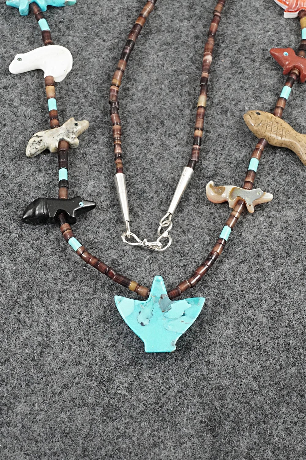 Multi-Stone Fetish Carving & Sterling Silver Necklace - Hector Goodluck