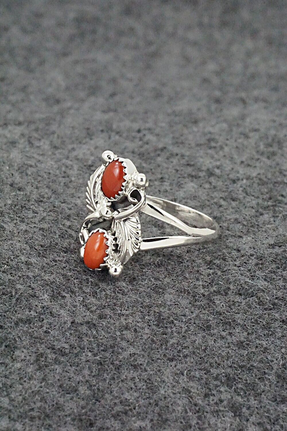 Coral & Sterling Silver Ring - Judy Largo - Size 8