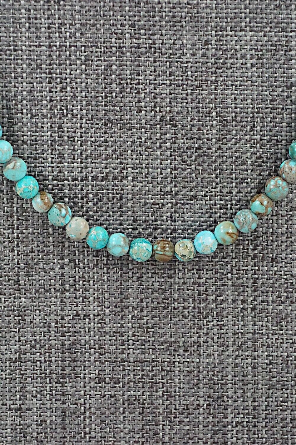 Turquoise, Shell & Sterling Silver Necklace 24" - Ramona Calavaza