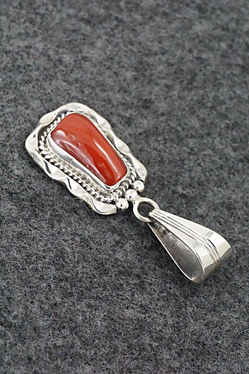 Coral & Sterling Silver Pendant - Samuel Yellowhair