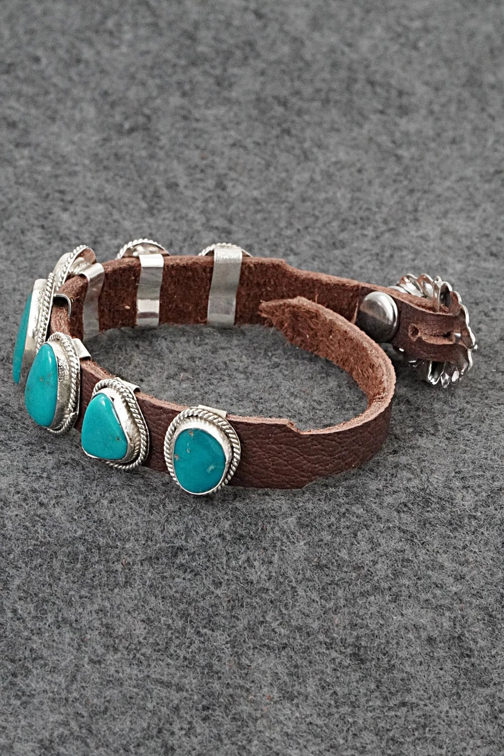 Turquoise, Sterling Silver & Leather Bracelet - Rosita Charlie