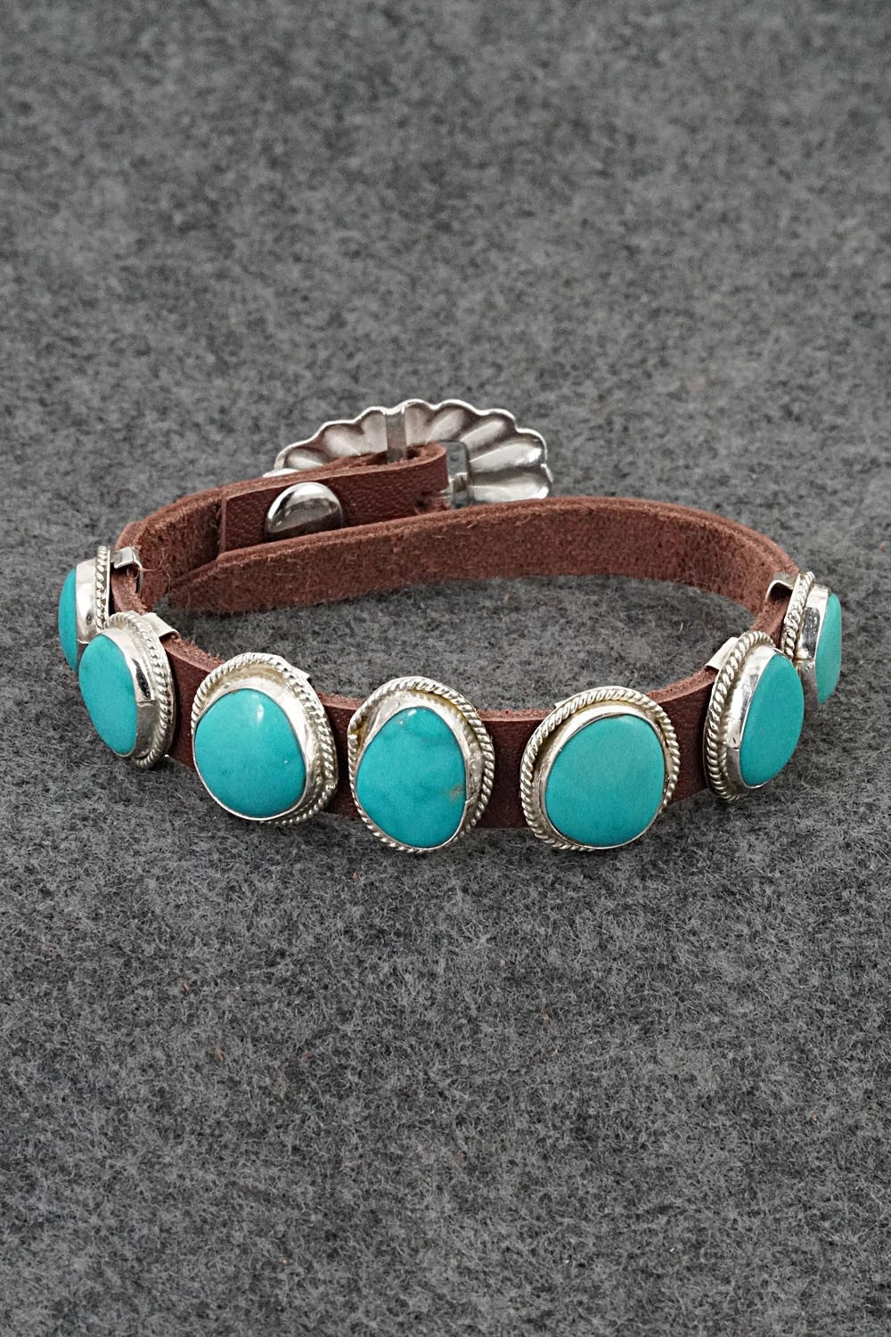 Turquoise, Sterling Silver & Leather Bracelet - Rosita Charlie