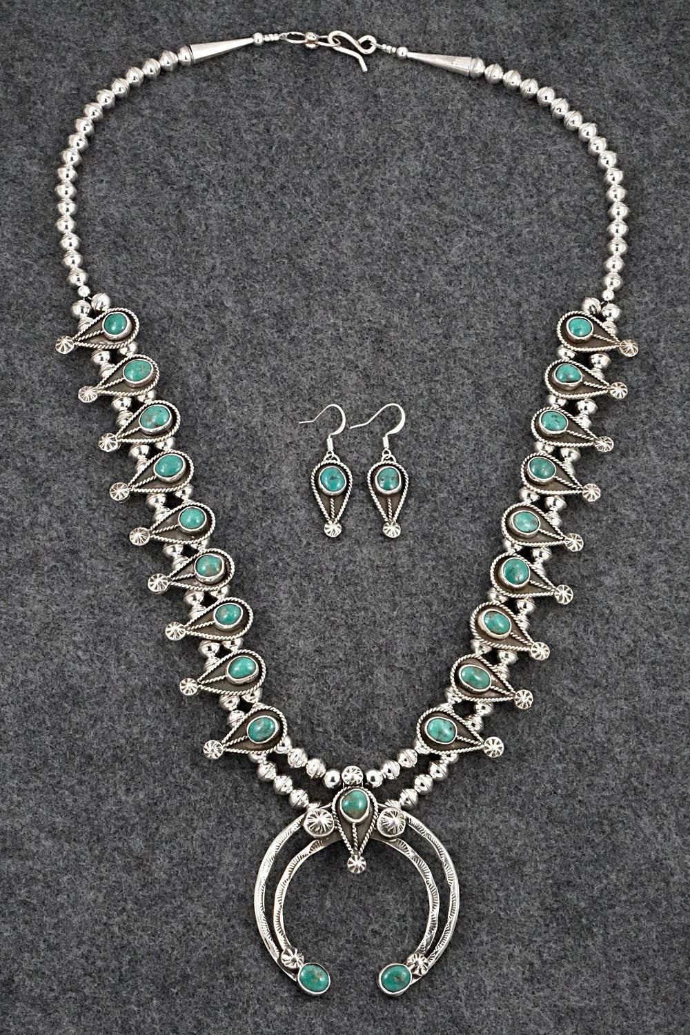 Turquoise & Sterling Silver Squash Blossom Set - Priscilla Reeder