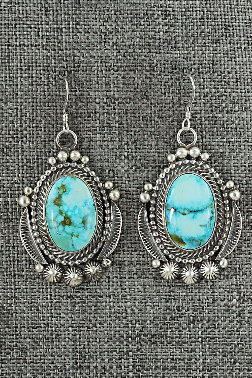 Turquoise & Sterling Silver Squash Blossom and Earrings Set - Tom Lewis